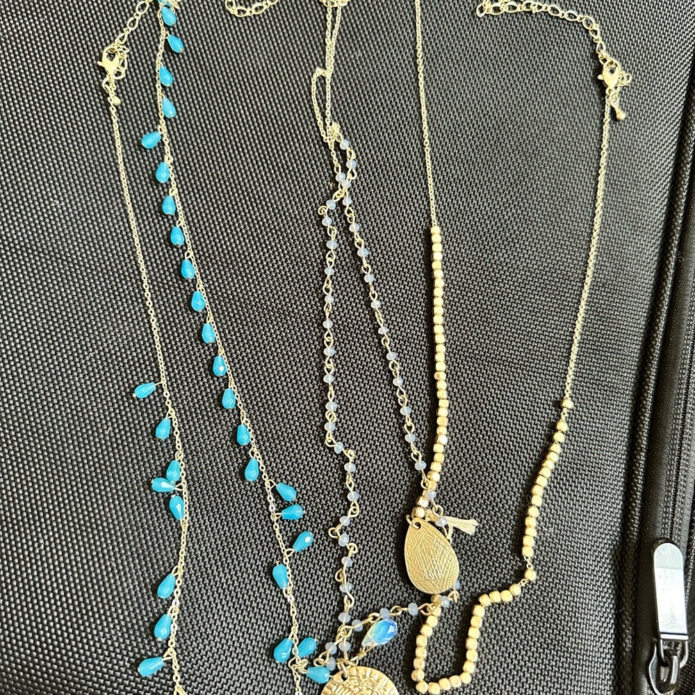 Gold and Blue Beaded Necklace with Elegant Design
